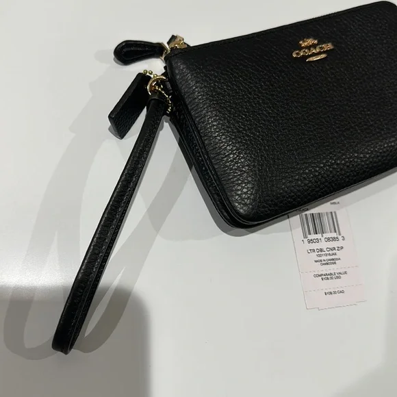 🌸NEW COACH Double Corner Zip Wristlet Black/Gold With Tags. - Picture 10 of 14